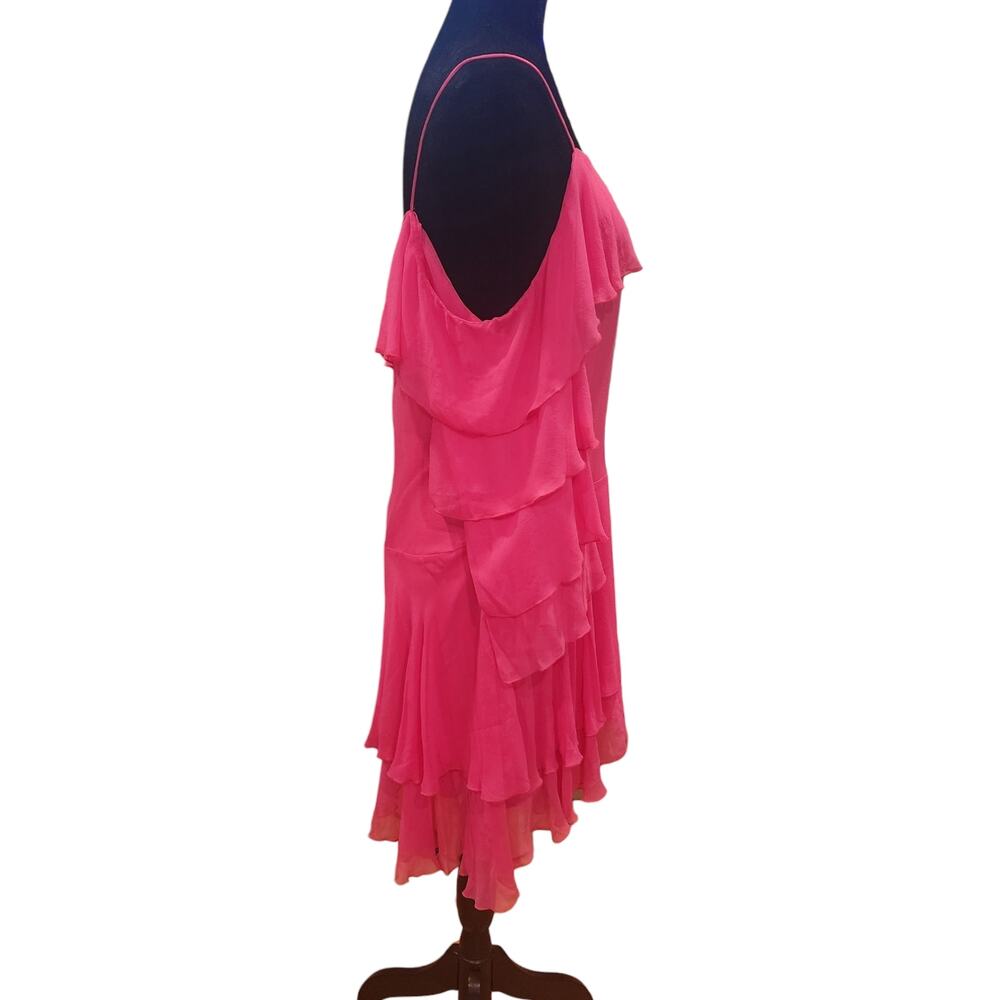 Alice + Olivia Lexis Fuchsia Silk Tiered Ruffle Dress Size 12 - Picture 5 of 10